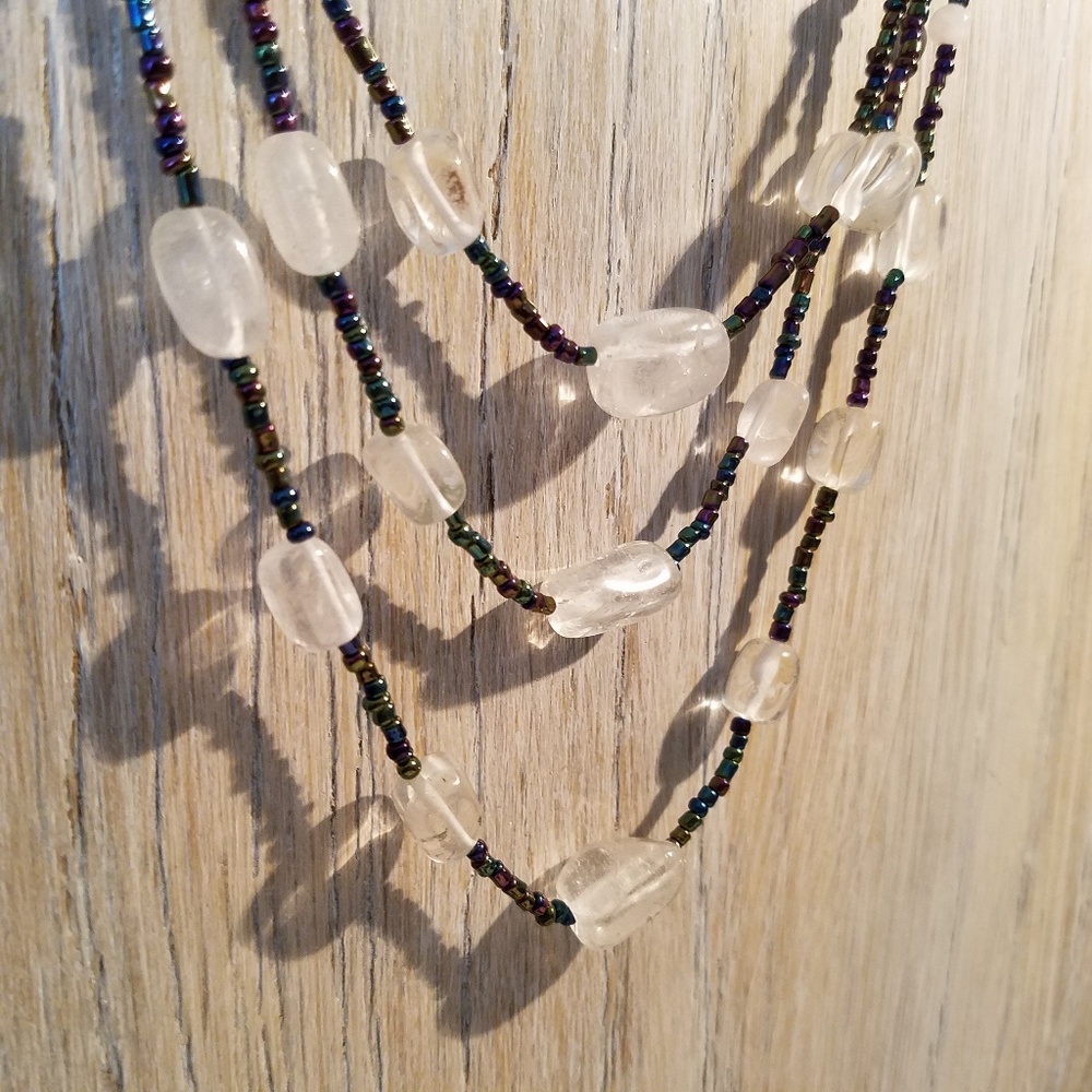 Rose quartz beaded necklace 24"